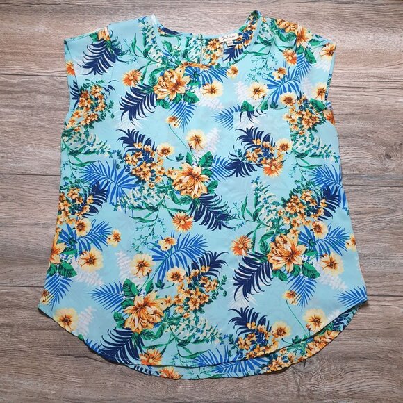 Lily White Women M Medium Short Sleeve Blouse Floral Hawaiian - Picture 1 of 5